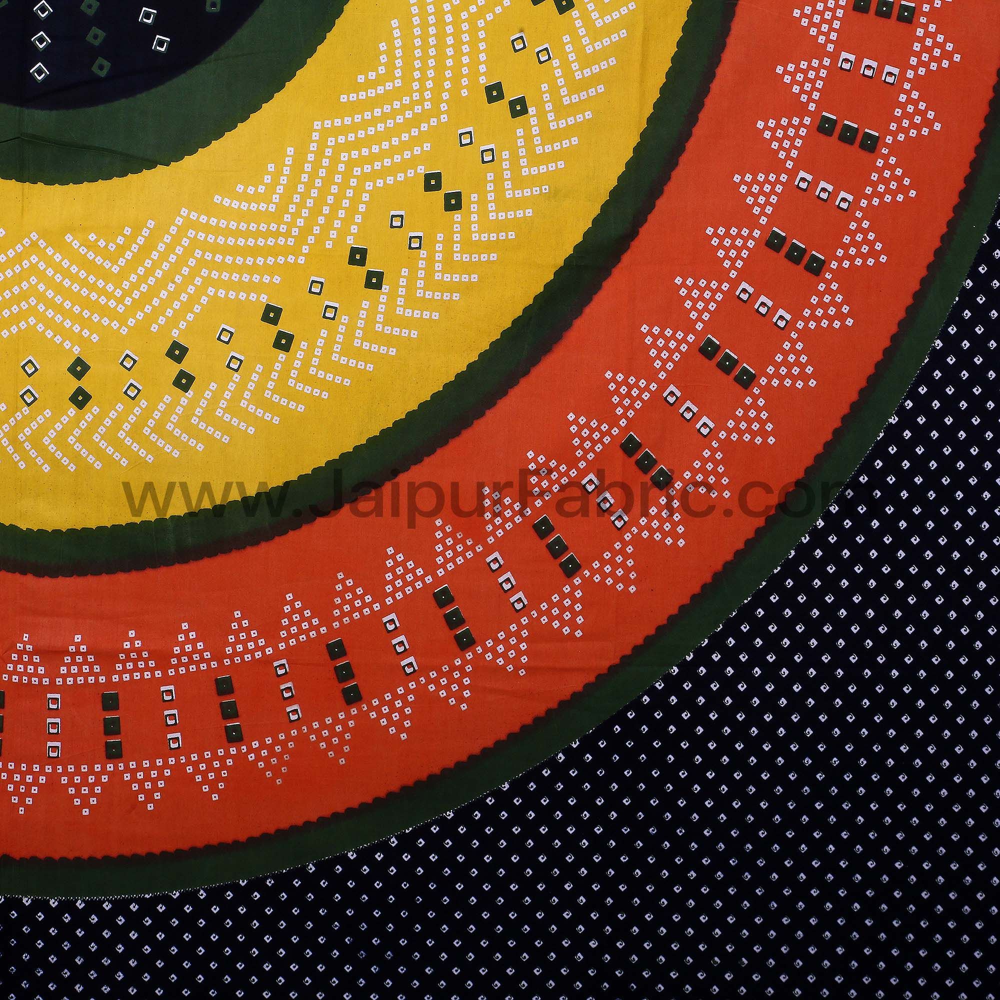 Double Bedsheet Black Red With Round Shape Bandhej Print